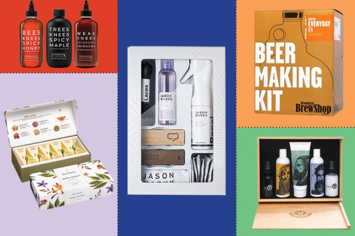 Collage of various gift sets.